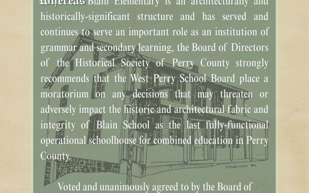 The Historical Society of Perry County Releases Resolution Regarding Potential Blain Elementary Closure